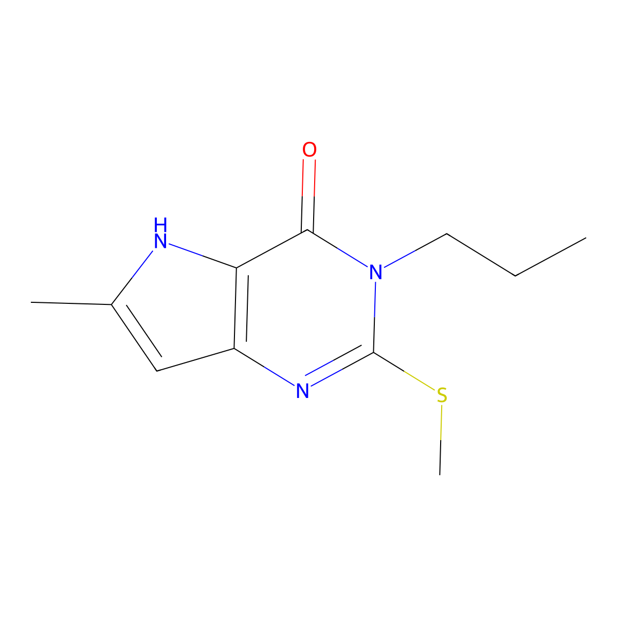 6-Methyl-2-methylsulfanyl-3-propyl-3,5-dihydro-pyrrolo[3,2-d]pyrimidin-4-one molecular structure, CAS 1334494-27-7