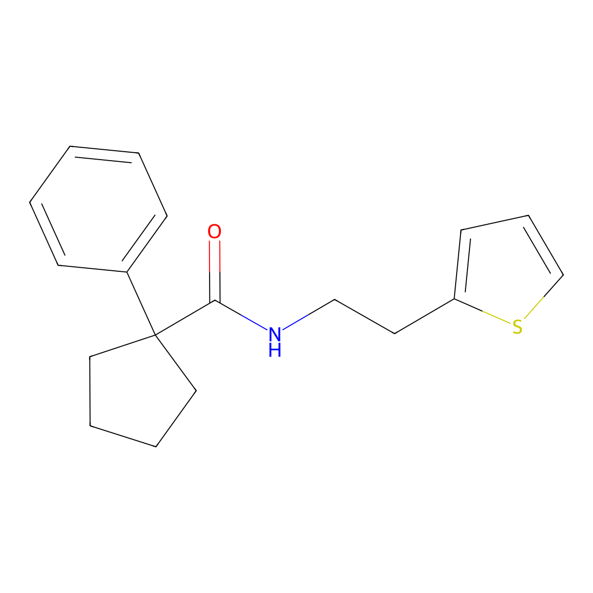 1-phenyl-N-[2-(2-thienyl)ethyl]cyclopentanecarboxamide molecular structure, CAS 1334496-91-1