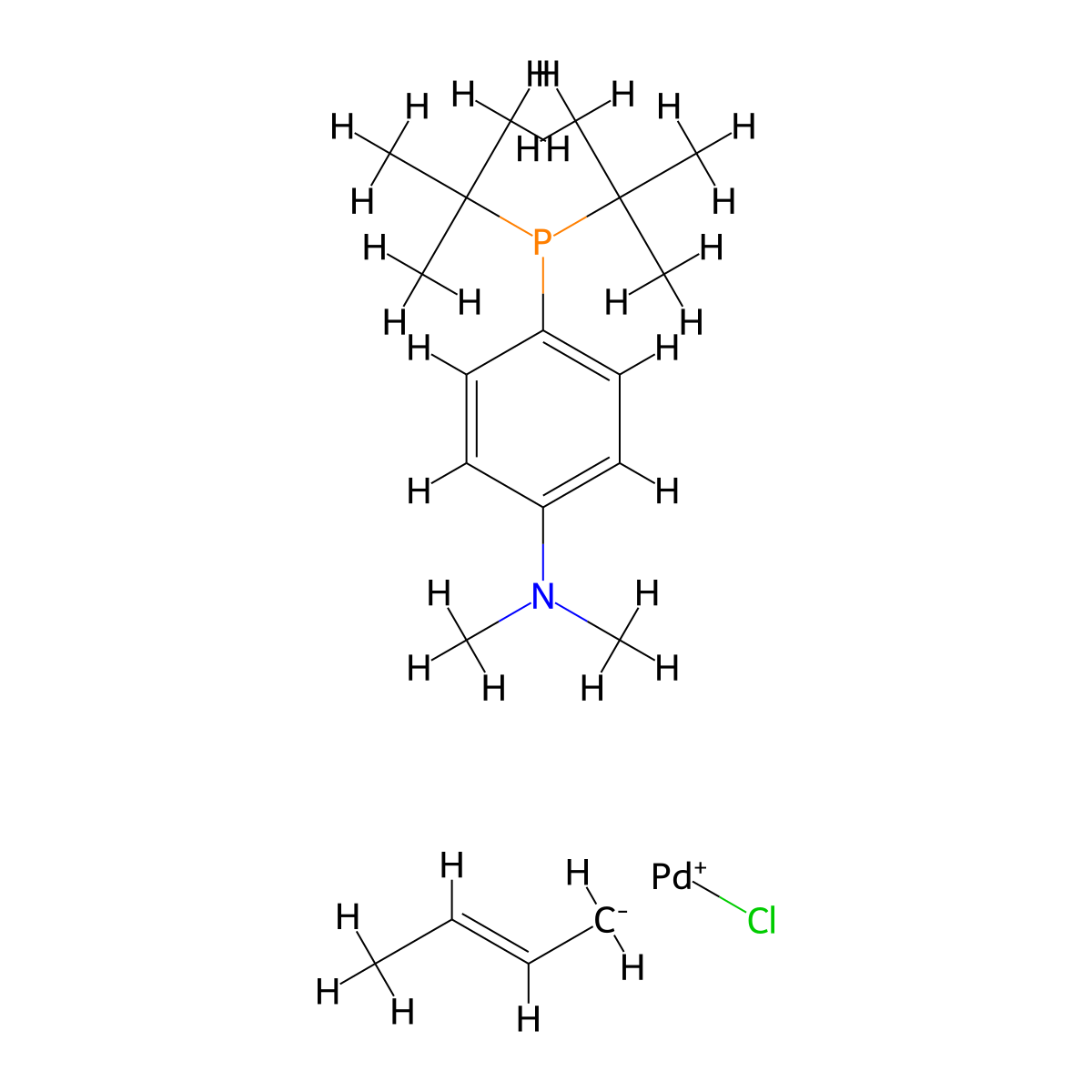 Chloro(crotyl)[di-tert-butyl(4-dimethylaminophenyl)phosphine]palladium(II) , PdCl(crotyl)Amphos molecular structure, CAS 1334497-06-1