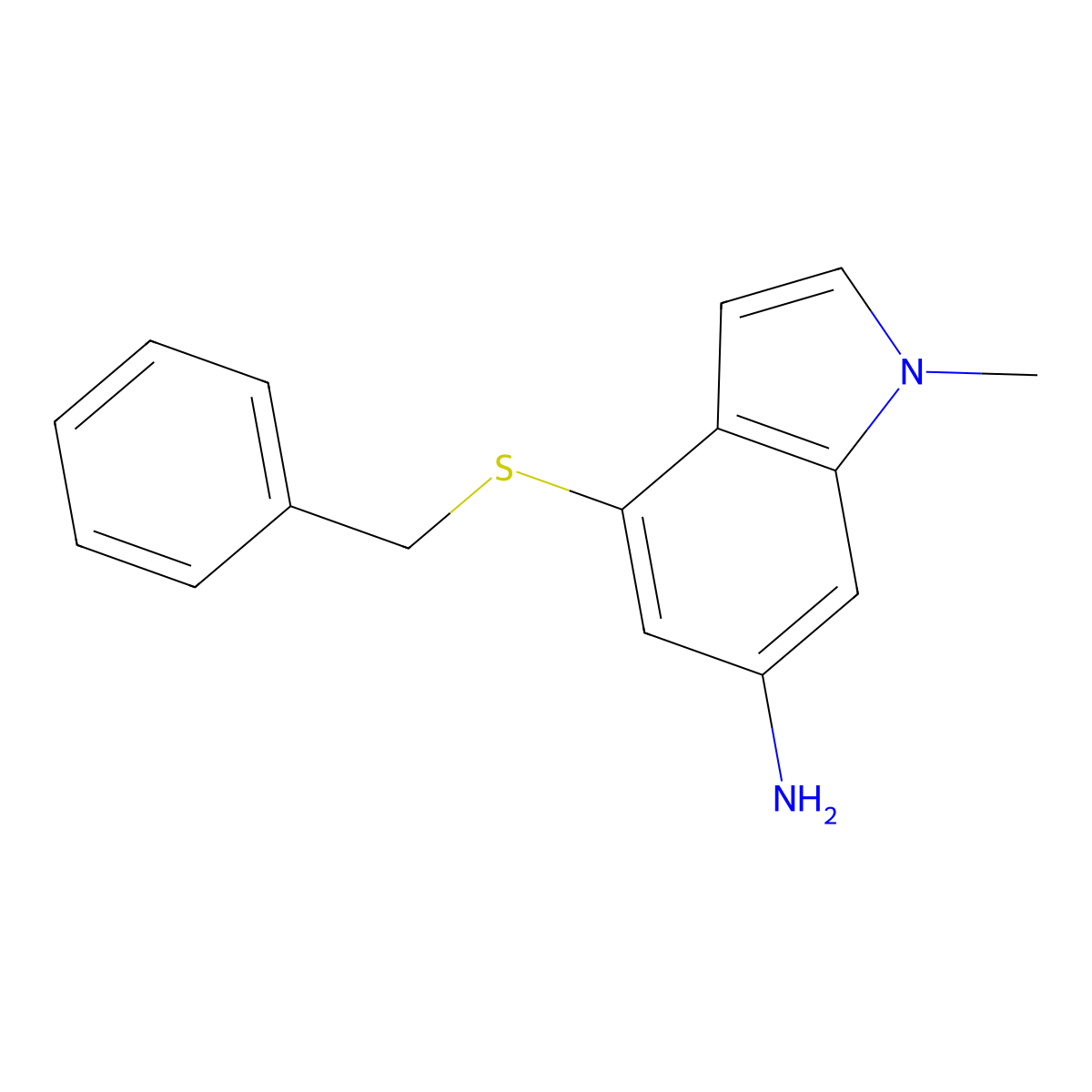 1H-Indol-6-amine, 1-methyl-4-[(phenylmethyl)thio]- molecular structure, CAS 1334499-07-8