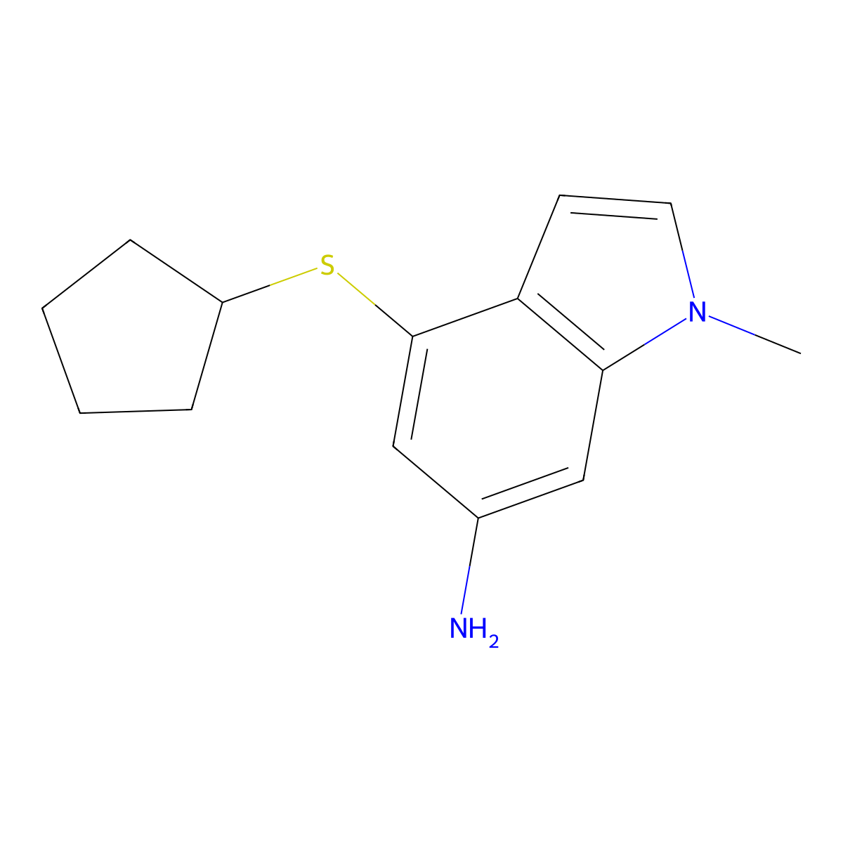 1H-Indol-6-amine, 4-(cyclopentylthio)-1-methyl- molecular structure, CAS 1334499-09-0