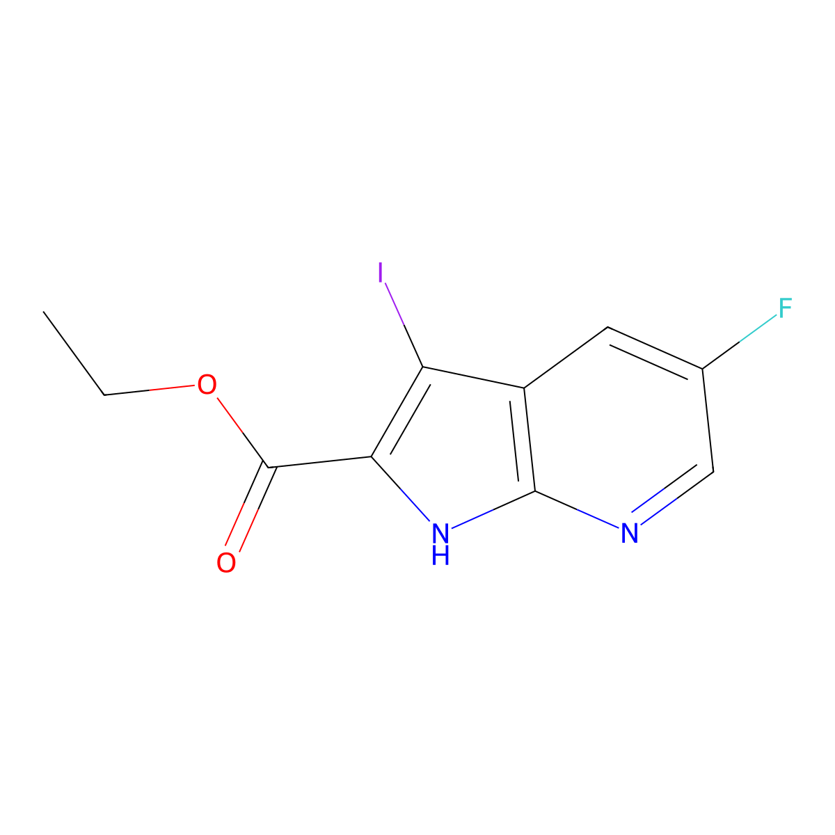 Ethyl 5-fluoro-3-iodo-1H-pyrrolo[2,3-b]pyridine-2-carboxylate molecular structure, CAS 1334499-86-3