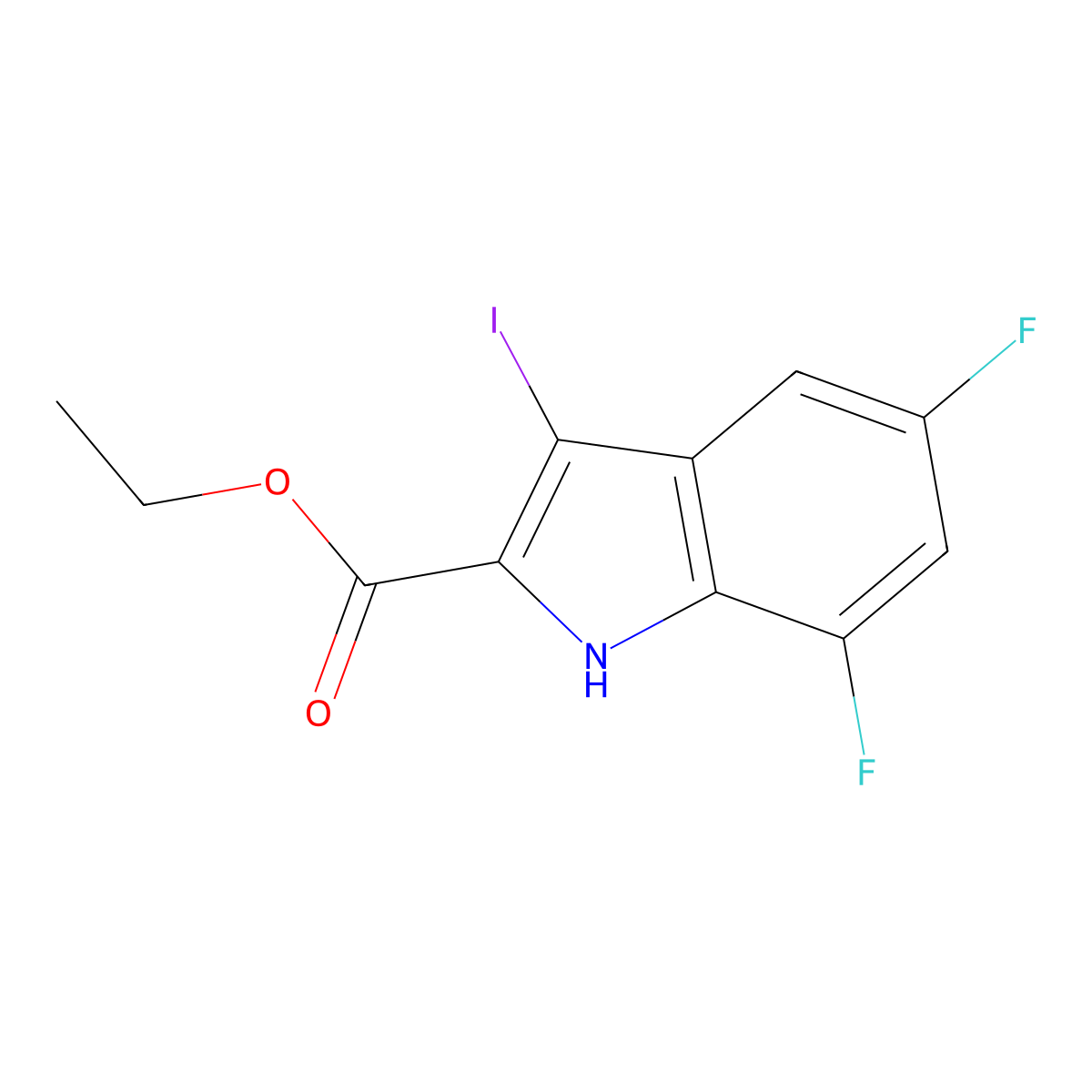 Ethyl 5,7-difluoro-3-iodo-1H-indole-2-carboxylate molecular structure, CAS 1334499-90-9