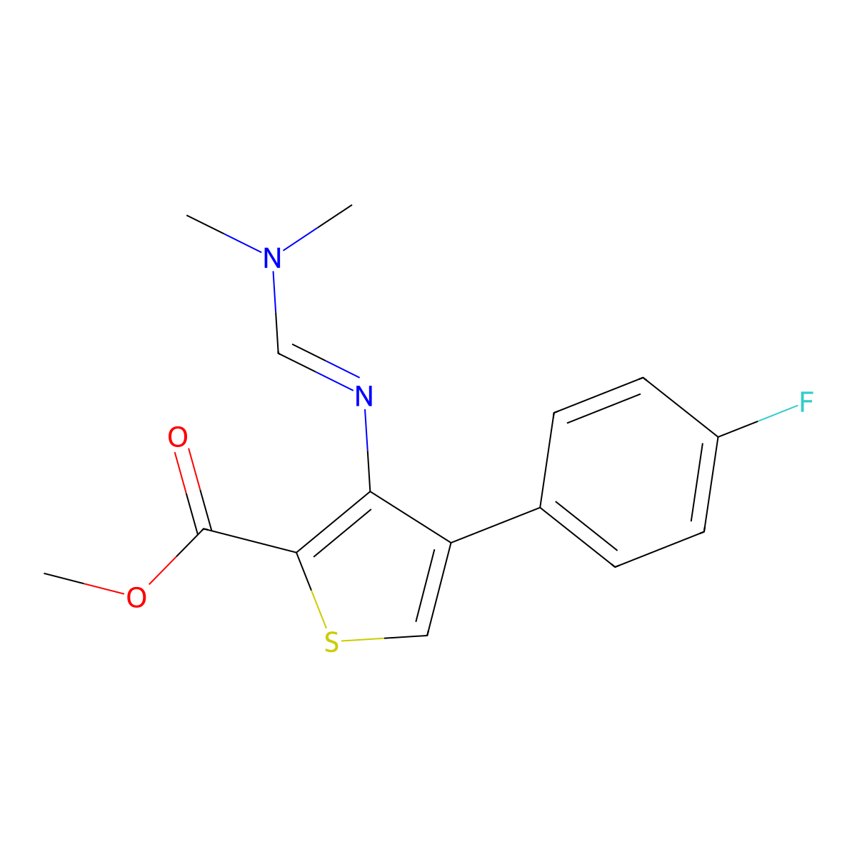 methyl 3-{[(1E)-(dimethylamino)methylene]amino}-4-(4-fluorophenyl)thiophene-2-carboxylate molecular structure, CAS 1334509-64-6
