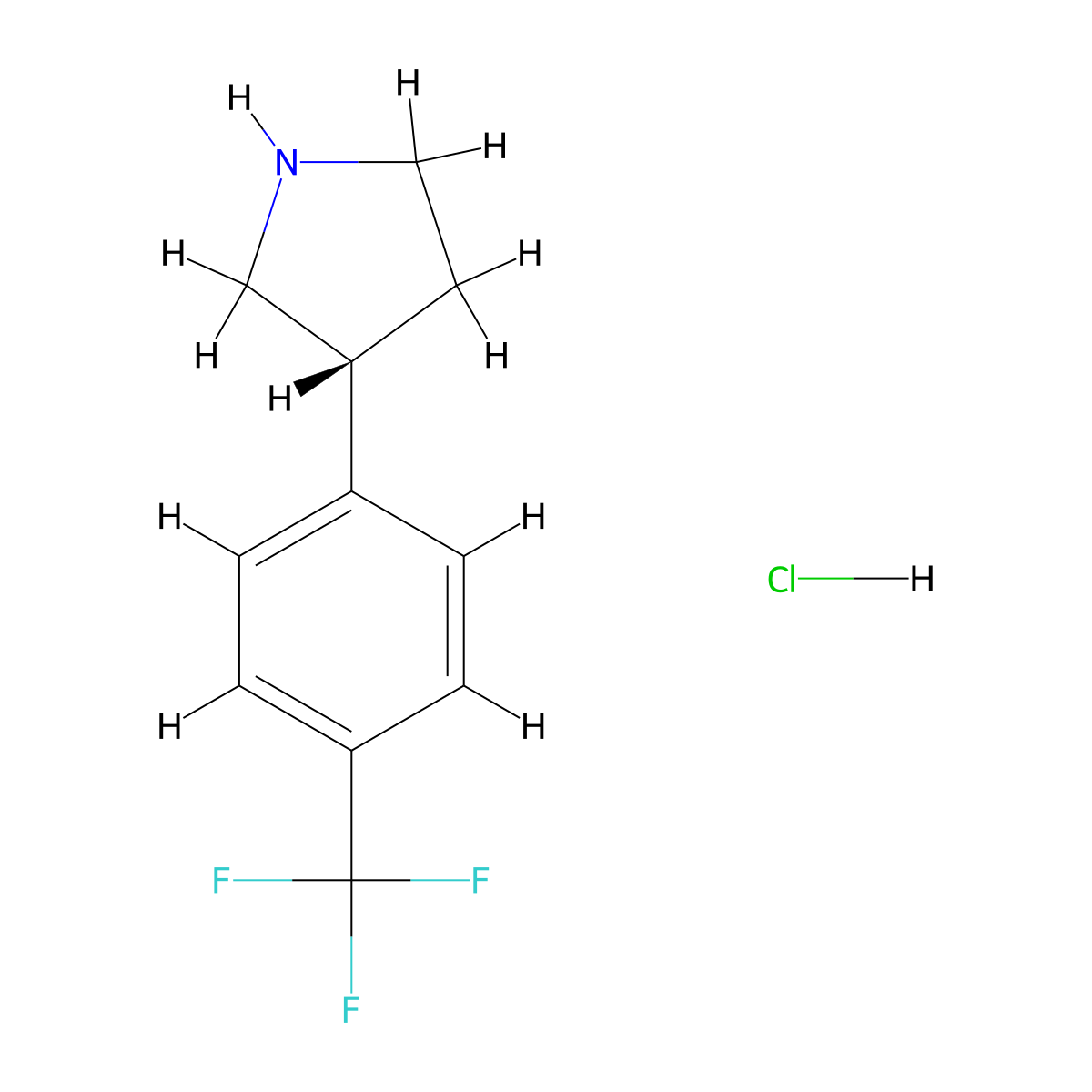 (r)-3-(4-(Trifluoromethyl)phenyl)pyrrolidine hydrochloride molecular structure, CAS 1334512-40-1