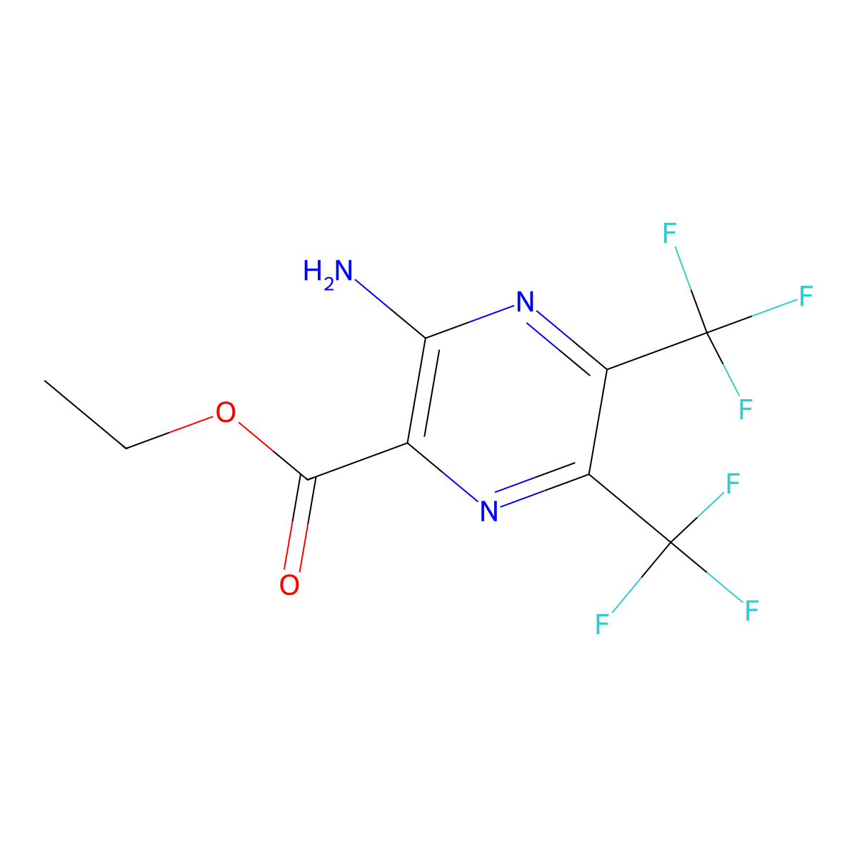 Ethyl 3-amino-5,6-bis(trifluoromethyl)pyrazine-2-carboxylate molecular structure, CAS 1334547-12-4