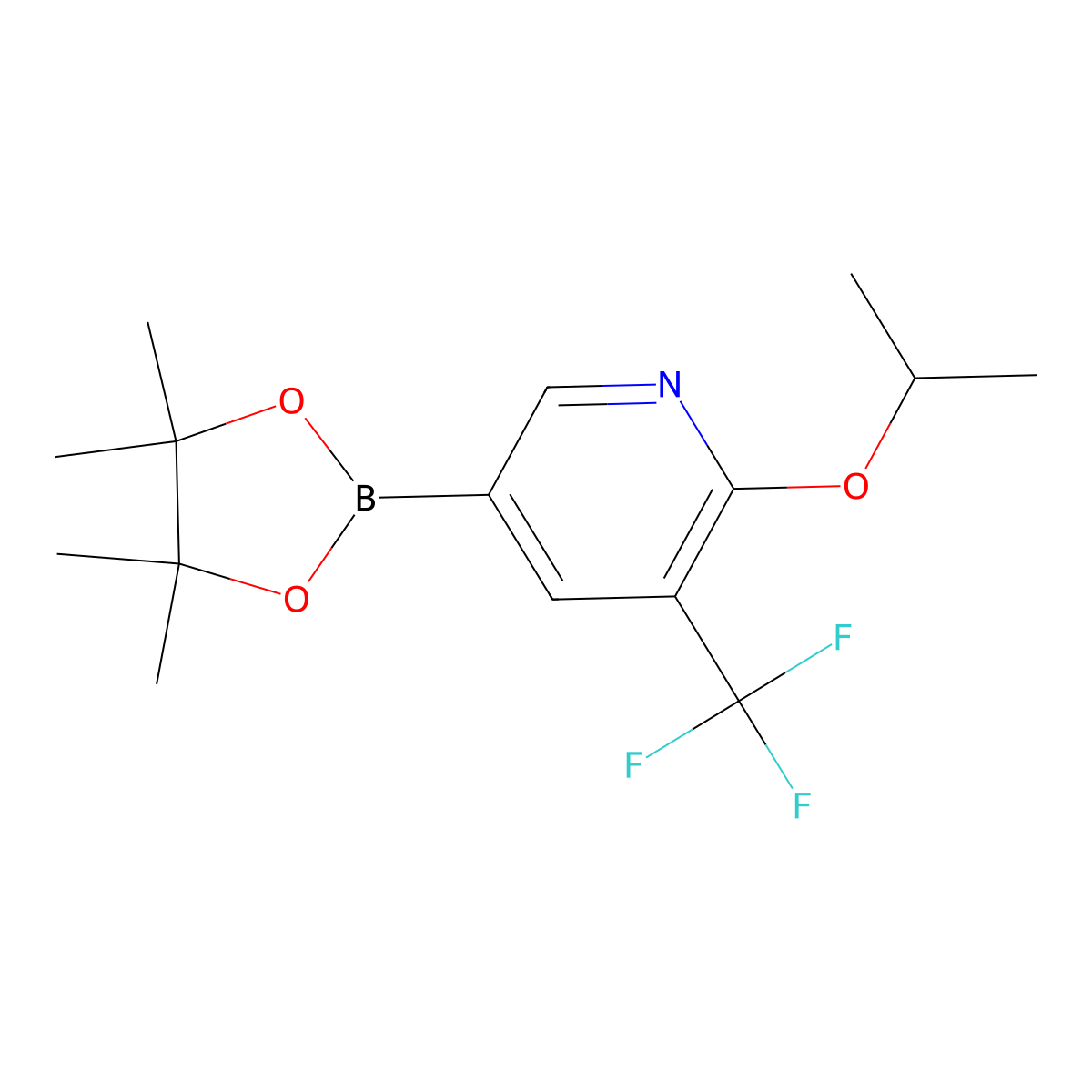 2-Isopropoxy-5-(4,4,5,5-tetramethyl-1,3,2-dioxaborolan-2-yl)-3-(trifluoromethyl)pyridine molecular structure, CAS 1334607-81-6