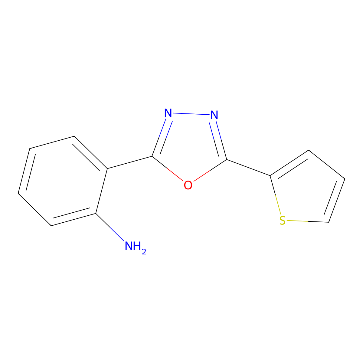 2-(5-(Thiophen-2-yl)-1,3,4-oxadiazol-2-yl)aniline molecular structure, CAS 1334629-68-3