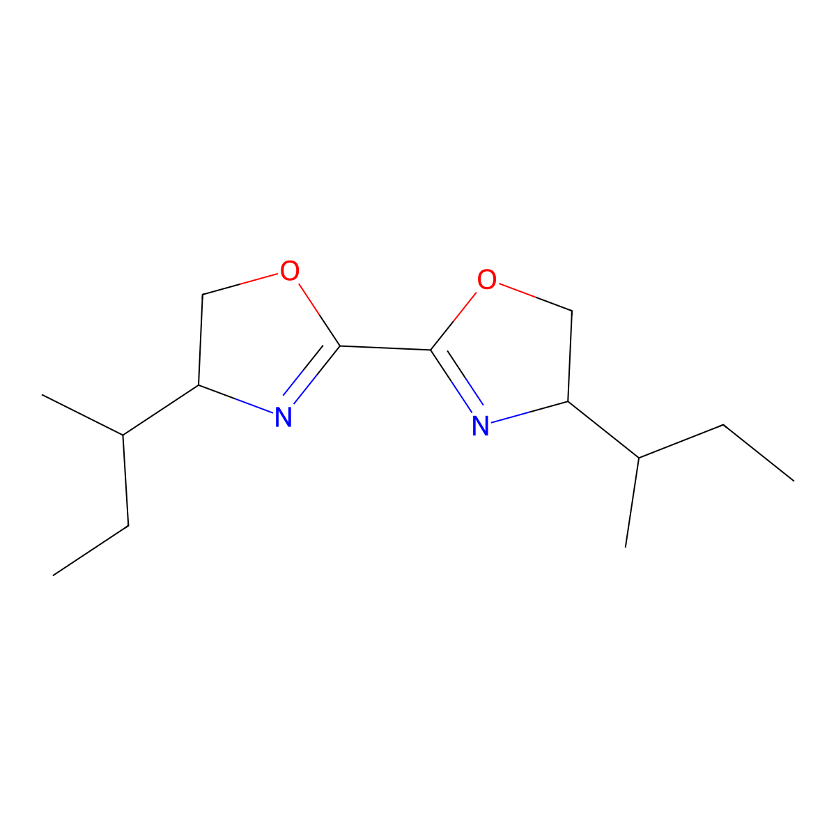 (4S,4'S)-4,4'-Di((S)-sec-butyl)-4,4',5,5'-tetrahydro-2,2'-bioxazole molecular structure, CAS 133463-89-5
