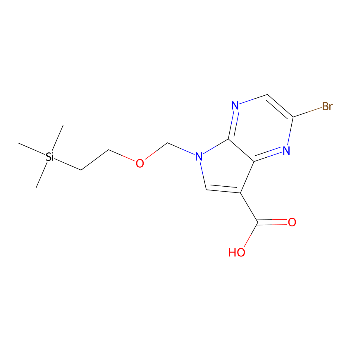 2-bromo-5-((2-(trimethylsilyl)ethoxy)methyl)-5H-pyrrolo[2,3-b]pyrazine-7-carboxylic acid molecular structure, CAS 1334674-90-6