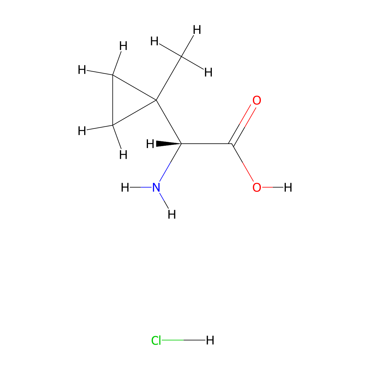 2-(1-Methylcyclopropyl)glycine hydrochloride, (R)- molecular structure, CAS 1334675-15-8