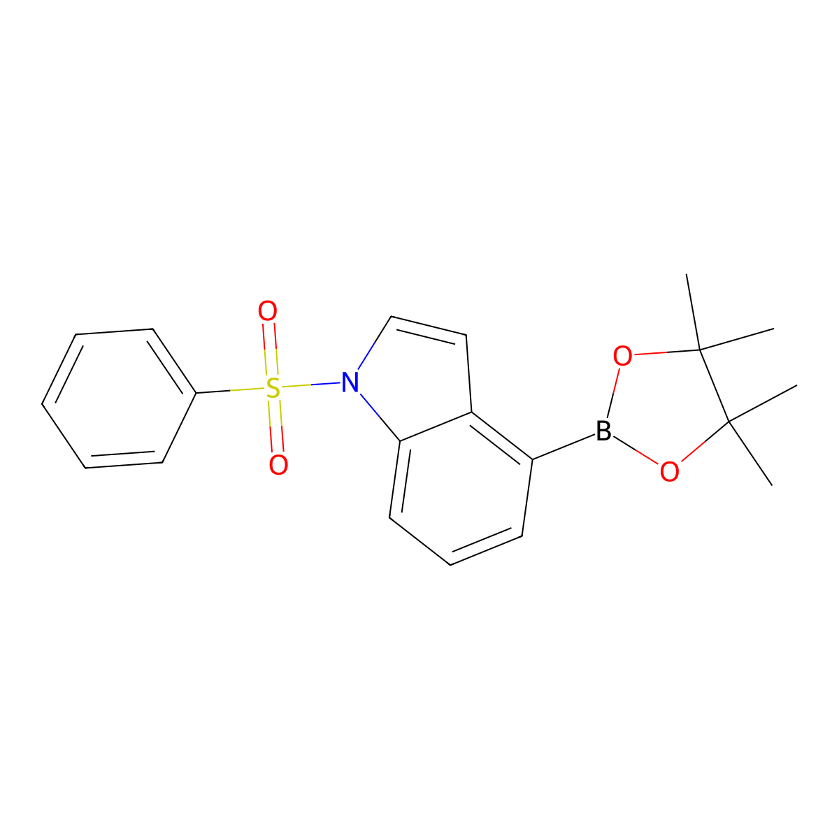 1-(phenylsulfonyl)-4-(4,4,5,5-tetramethyl-1,3,2-dioxaborolan-2-yl)-1H-indole molecular structure, CAS 1334950-73-0