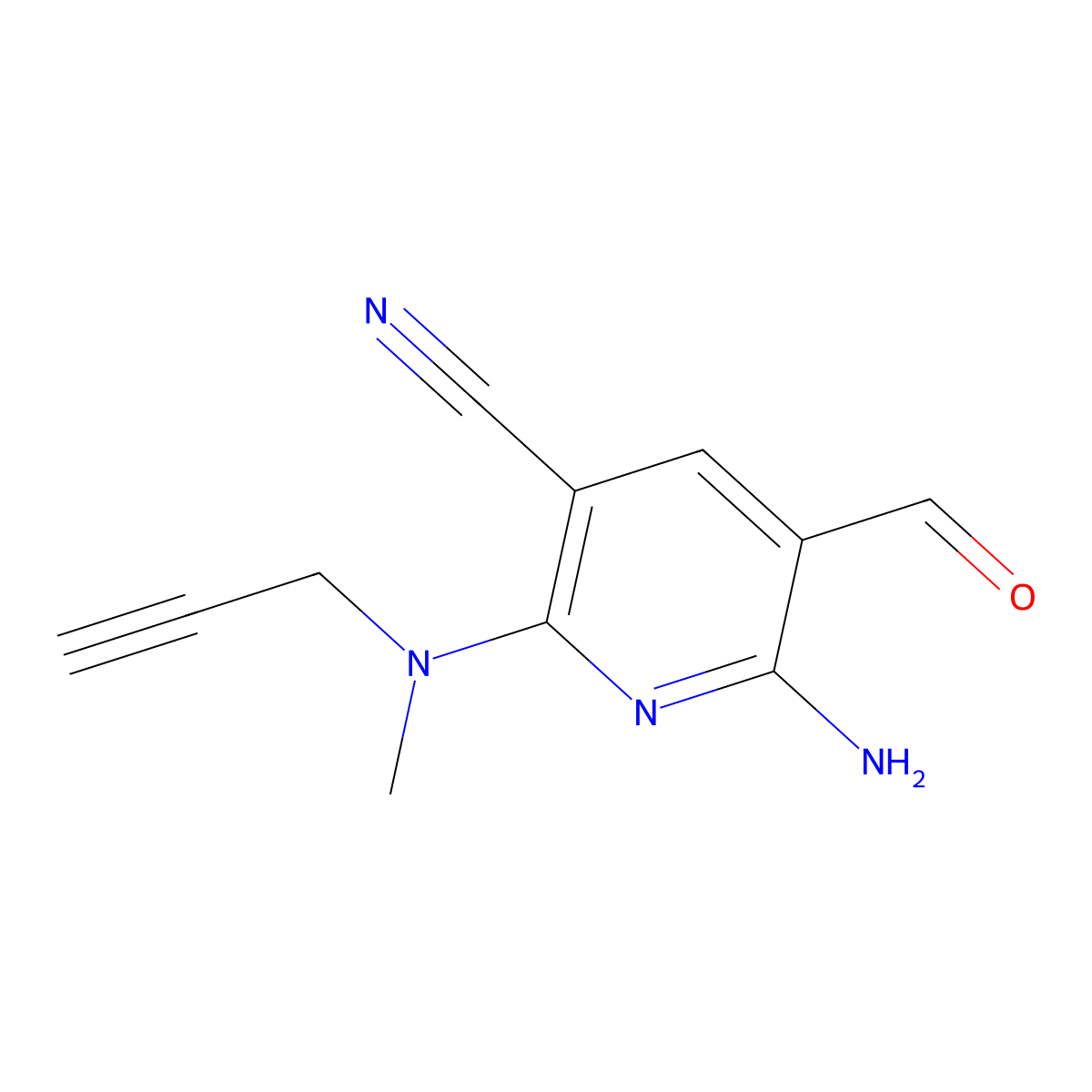 6-Amino-5-formyl-2-(methyl(prop-2-yn-1-yl)amino)nicotinonitrile molecular structure, CAS 1335032-61-5