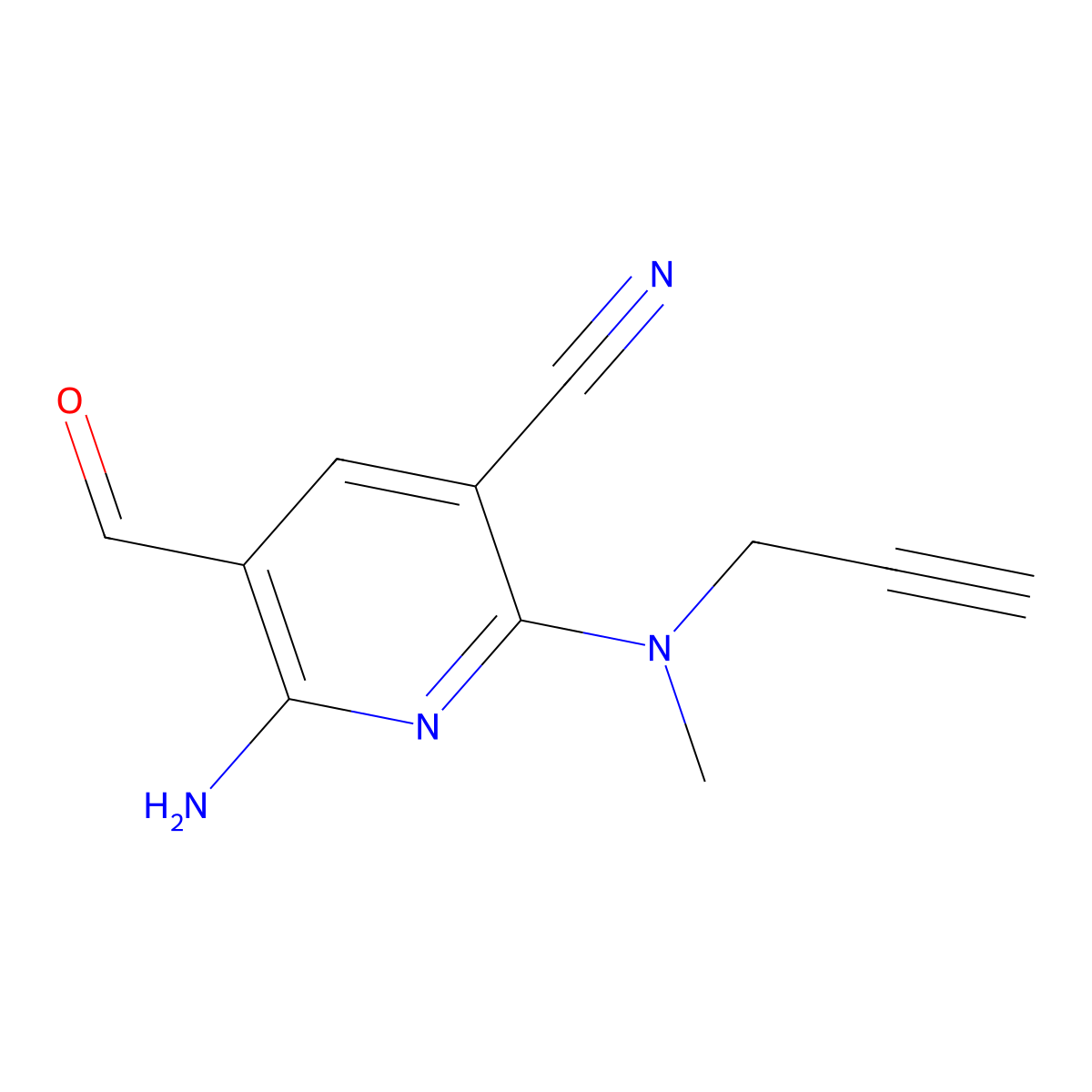 6-Amino-5-formyl-2-(methyl(prop-2-yn-1-yl)amino)nicotinonitrile molecular structure, CAS 1335032-61-5