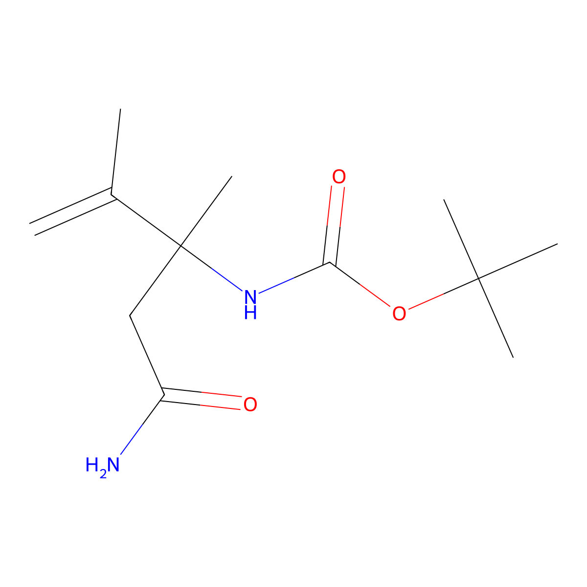 Tert-butyl (5-amino-2,3-dimethyl-5-oxopent-1-en-3-yl)carbamate molecular structure, CAS 1335041-86-5