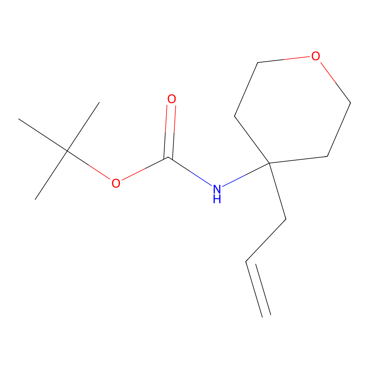 N-Boc-4-(prop-2-en-1-yl)tetrahydro-2H-pyran-4-amine molecular structure, CAS 1335041-88-7