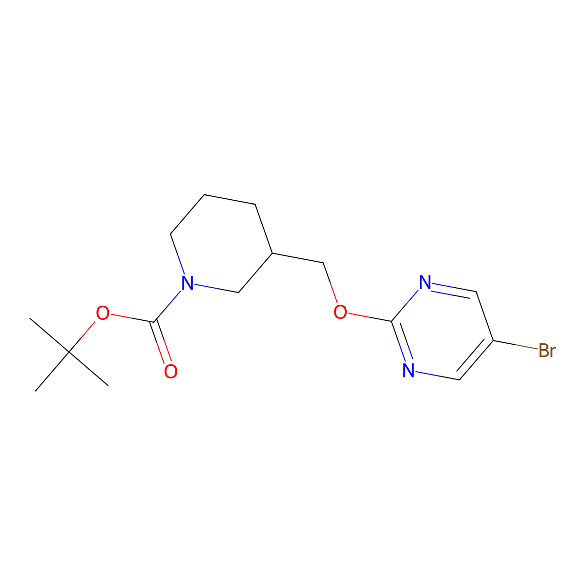 Tert-butyl 3-{[(5-bromopyrimidin-2-yl)oxy]methyl}piperidine-1-carboxylate molecular structure, CAS 1335048-80-0