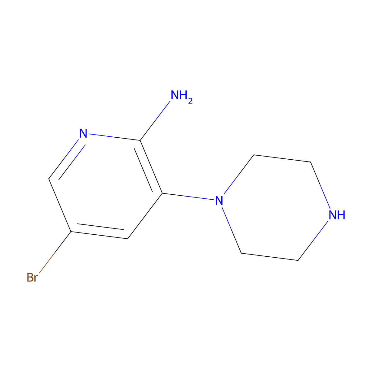 5-Bromo-3-(piperazin-1-yl)pyridin-2-amine molecular structure, CAS 1335051-33-6