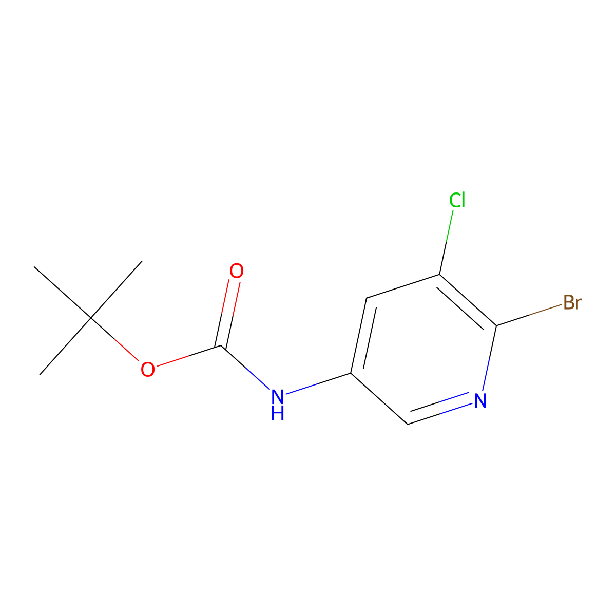 tert-butyl N-(6-bromo-5-chloropyridin-3-yl)carbamate molecular structure, CAS 1335051-57-4