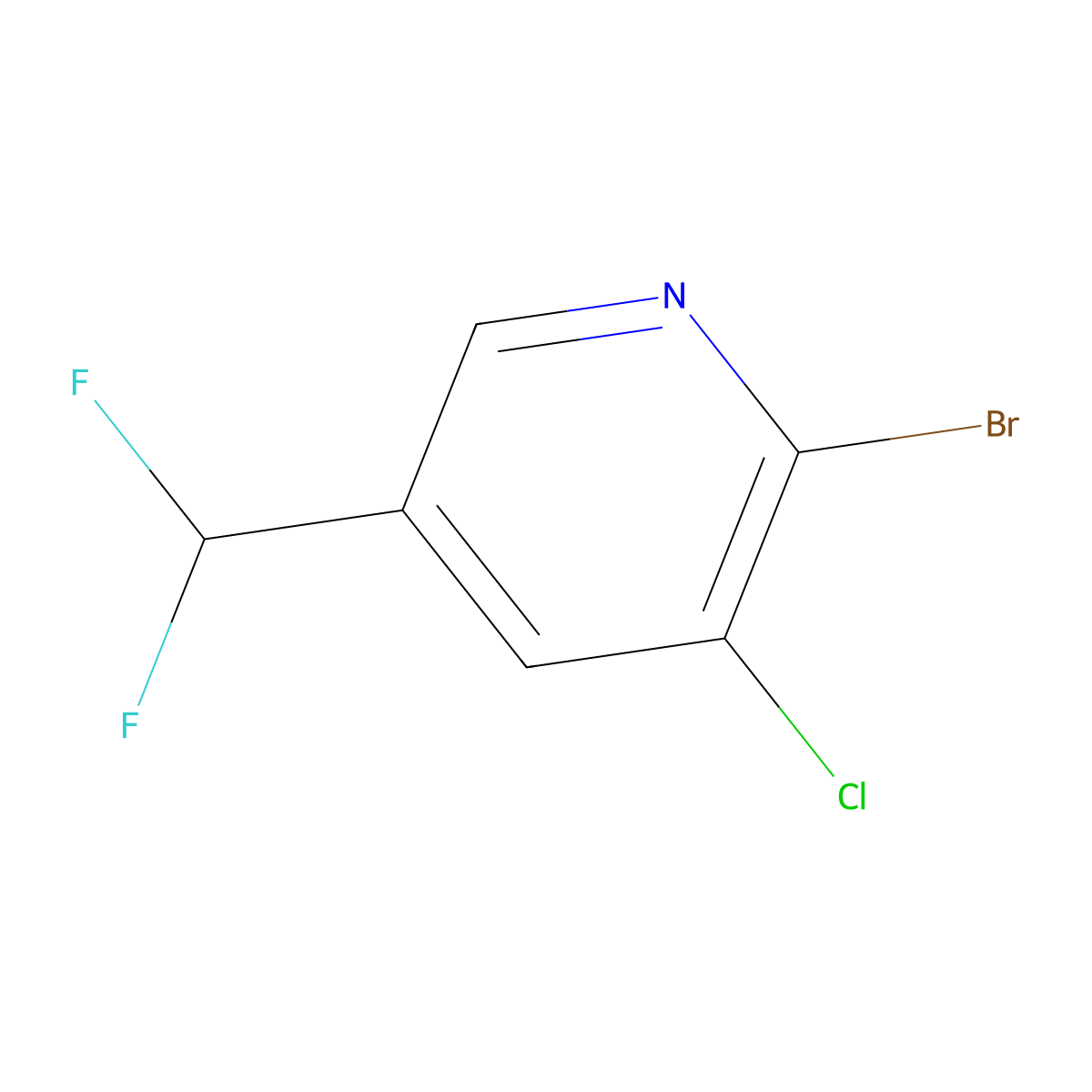 2-Bromo-3-chloro-5-(difluoromethyl)pyridine molecular structure, CAS 1335052-24-8