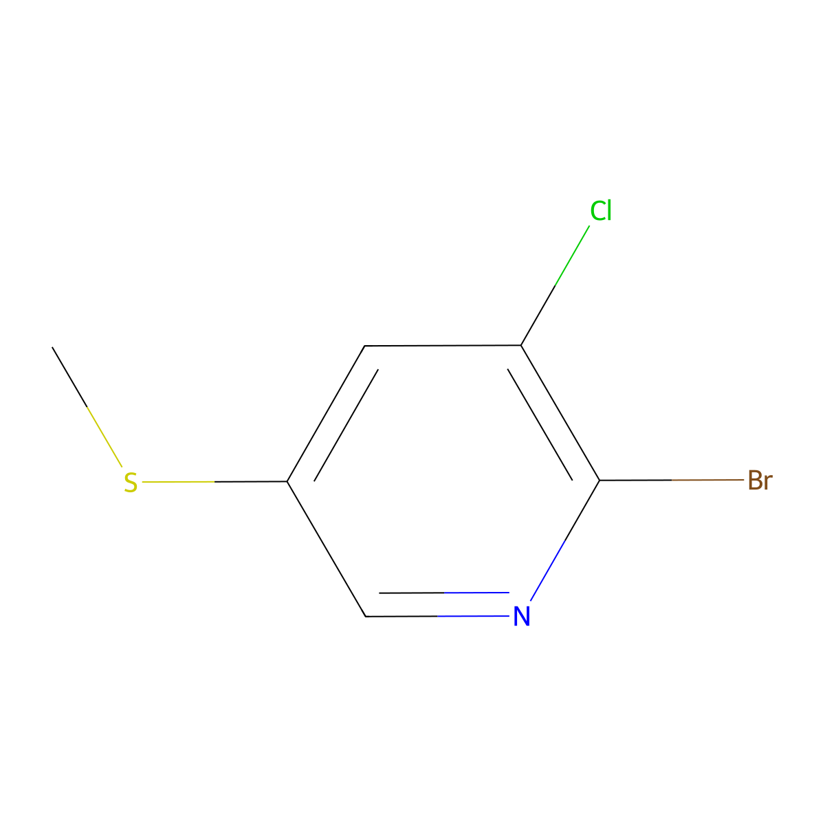 2-Bromo-3-chloro-5-(methylsulfanyl)pyridine molecular structure, CAS 1335052-52-2