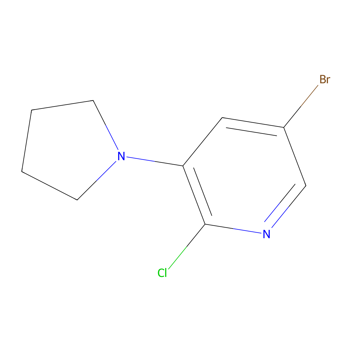 5-Bromo-2-chloro-3-(pyrrolidin-1-yl)pyridine molecular structure, CAS 1335056-00-2