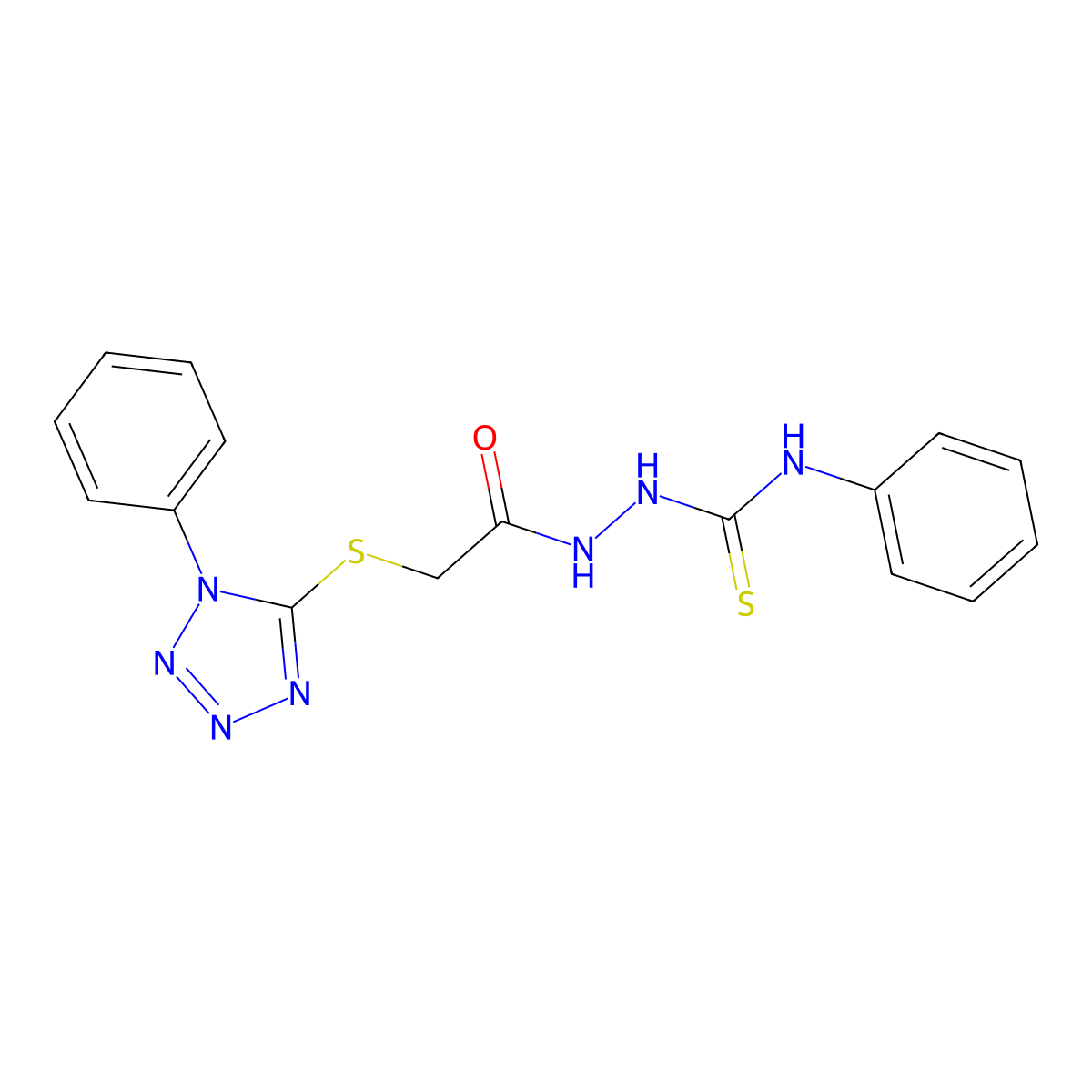Acetic acid, ((1-phenyl-1H-tetrazol-5-yl)thio)-, 2-((phenylamino)thioxomethyl)hydrazide molecular structure, CAS 133506-48-6