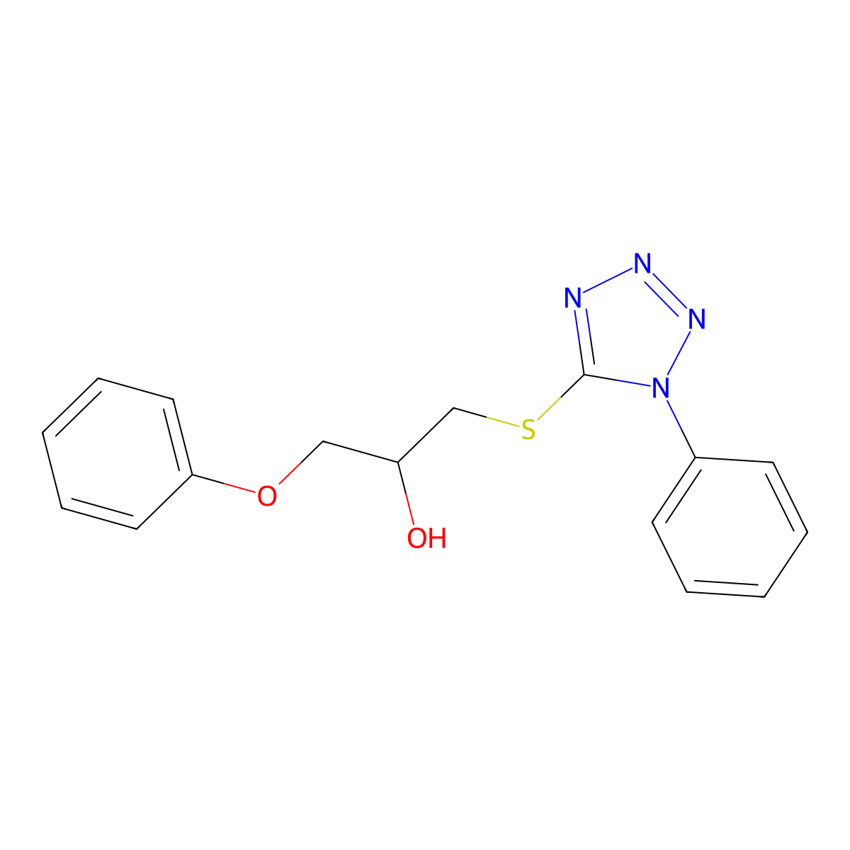 2-Propanol, 1-phenoxy-3-((1-phenyl-1H-tetrazol-5-yl)thio)- molecular structure, CAS 133506-57-7