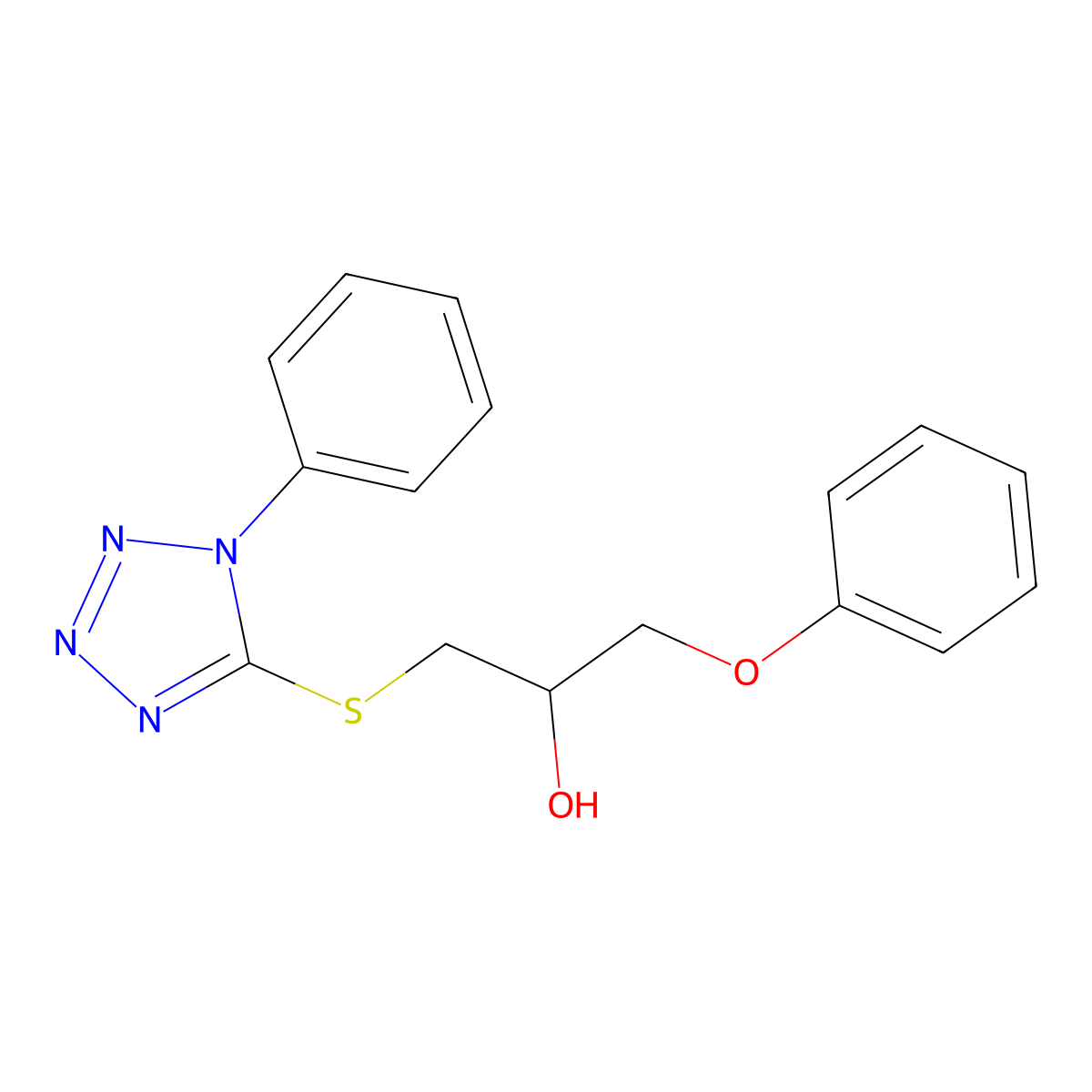 2-Propanol, 1-phenoxy-3-((1-phenyl-1H-tetrazol-5-yl)thio)- molecular structure, CAS 133506-57-7
