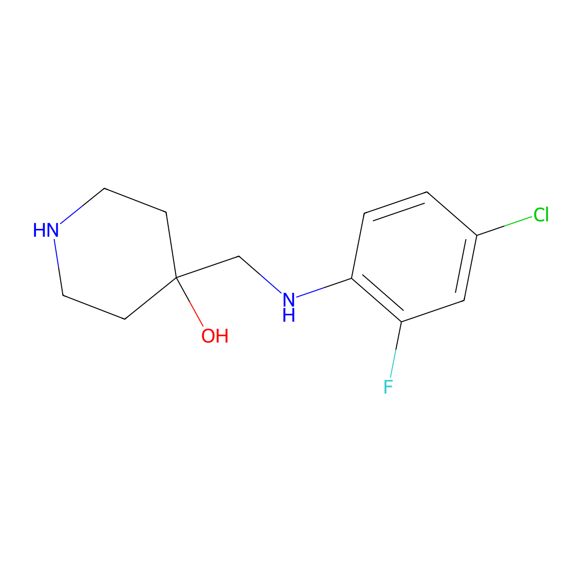 4-{[(4-Chloro-2-fluorophenyl)amino]methyl}piperidin-4-ol molecular structure, CAS 1335112-98-5