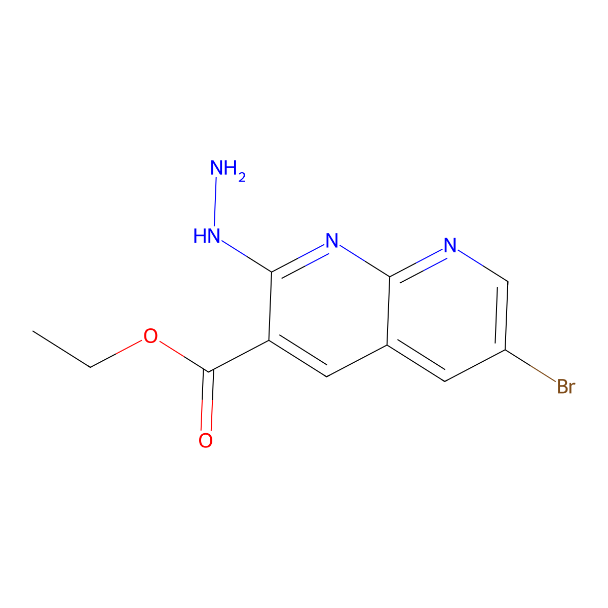 Ethyl 6-bromo-2-hydrazinyl-1,8-naphthyridine-3-carboxylate molecular structure, CAS 1335113-09-1