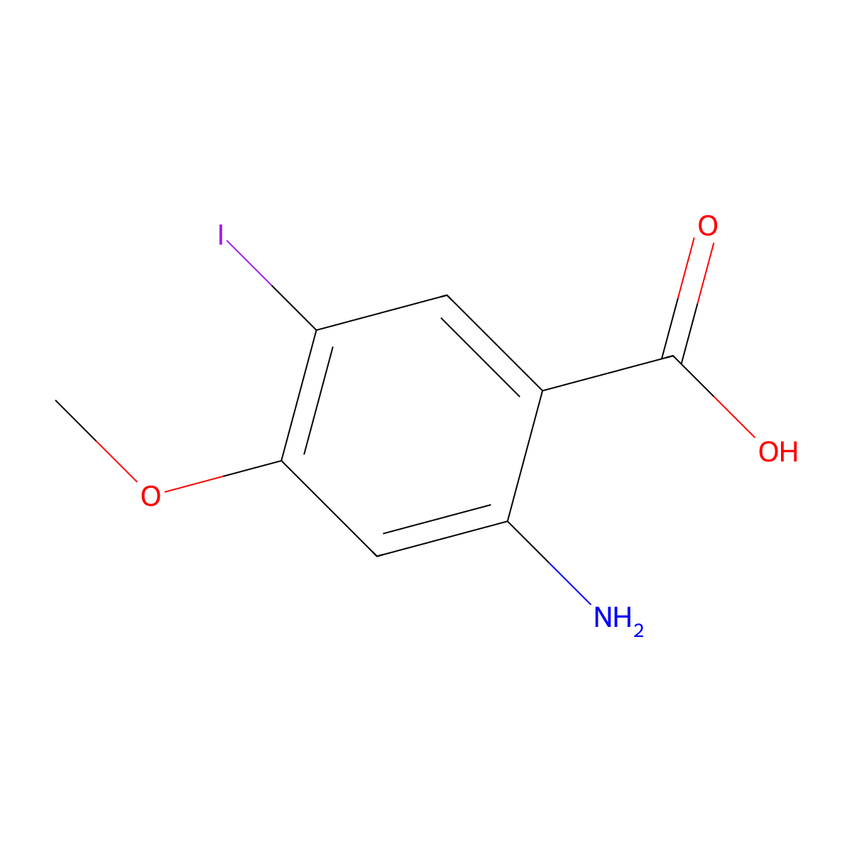 2-Amino-5-iodo-4-methoxybenzoic acid molecular structure, CAS 1335203-40-1