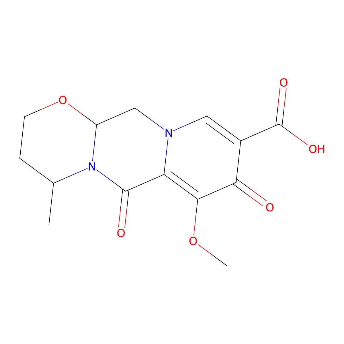 7-Methoxy-4-Methyl-6,8-dioxo-3,4,6,8,12,12a-hexahydro-2H-(1,3)oxazino(3,2-d)pyrido(1,2-a)pyrazine-9-carboxylic acid, (4R,12AS)- molecular structure, CAS 1335210-34-8