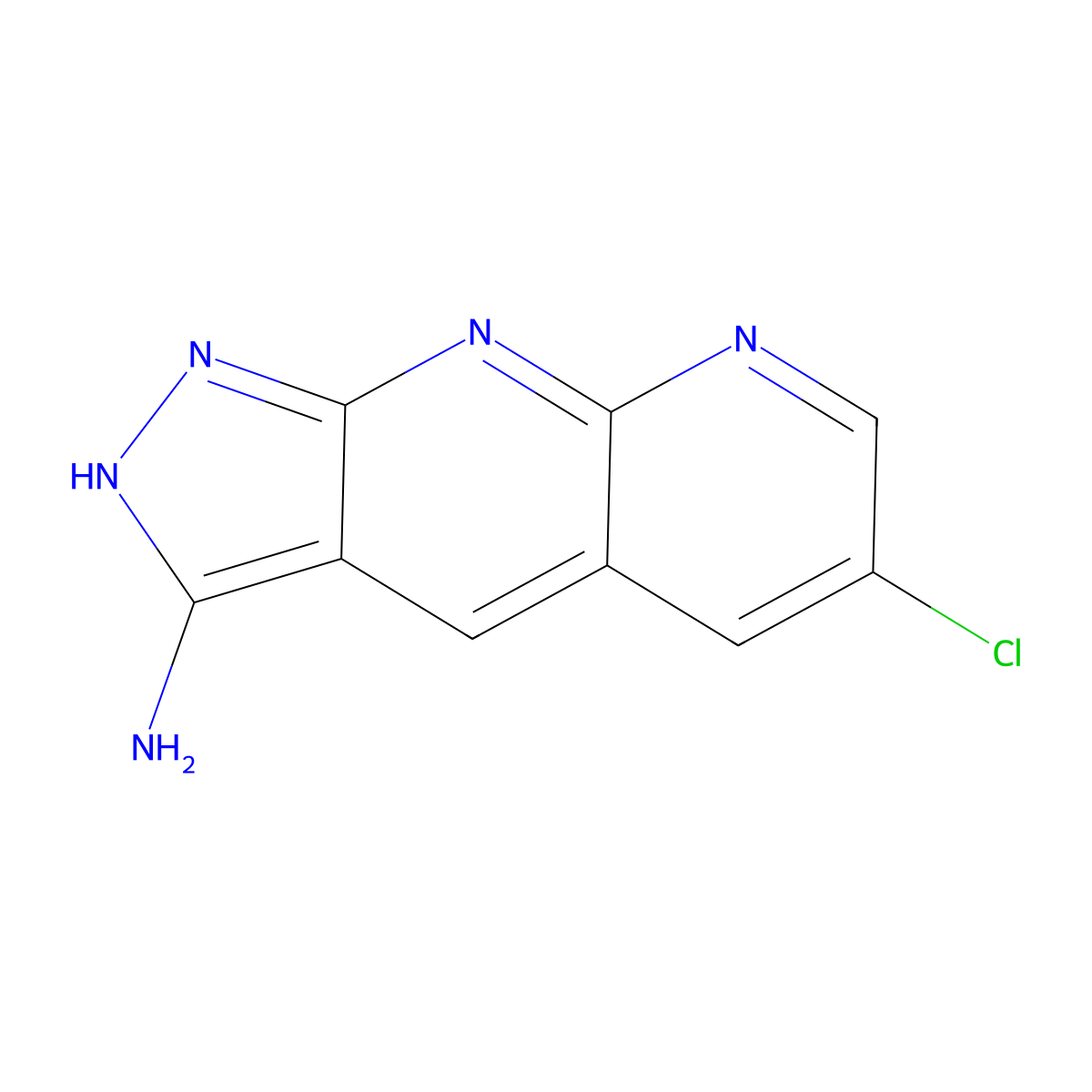 6-chloro-1H-pyrazolo(3,4-b)1,8-naphthyridin-3-amine molecular structure, CAS 1335220-58-0