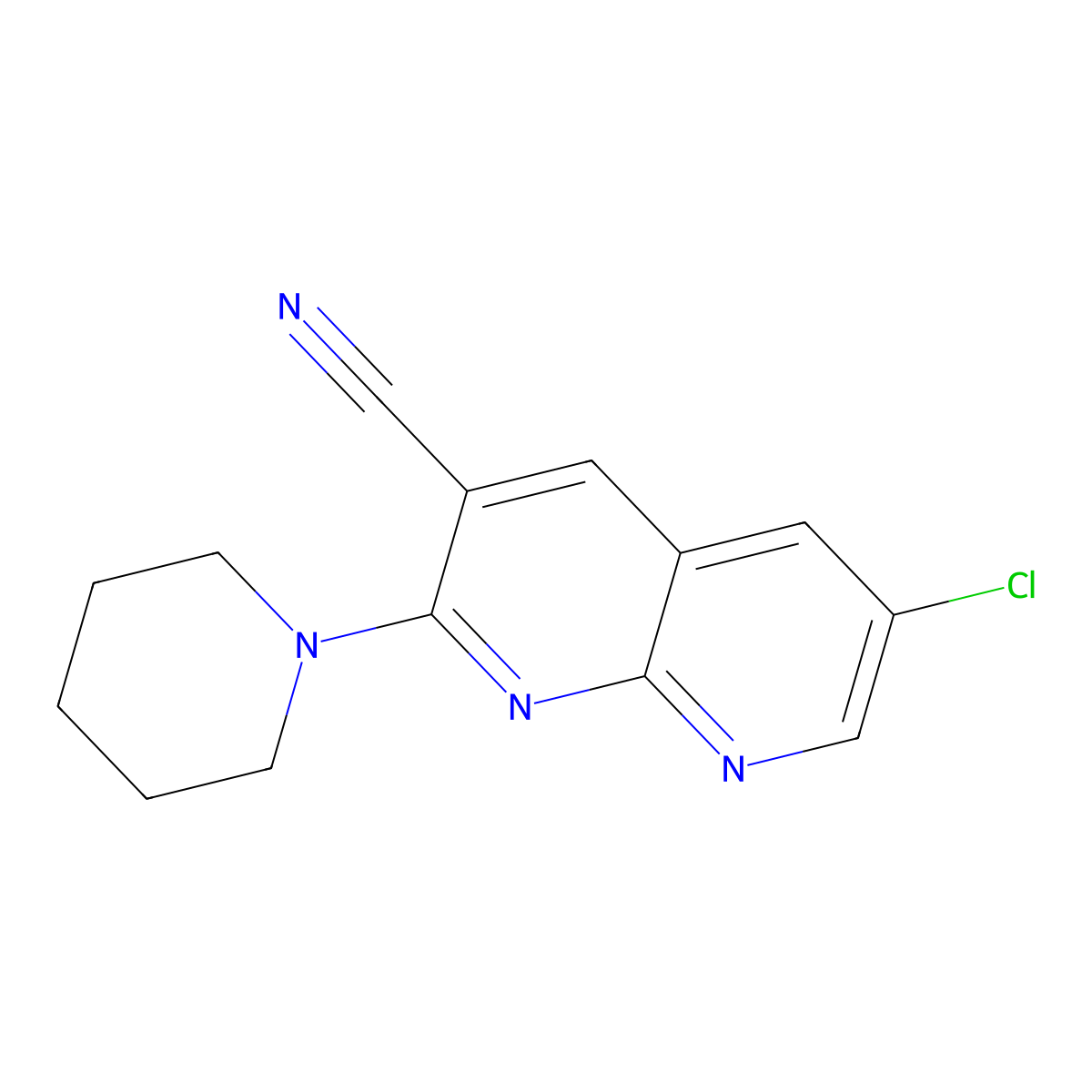 6-Chloro-2-(piperidin-1-yl)-1,8-naphthyridine-3-carbonitrile molecular structure, CAS 1335220-59-1