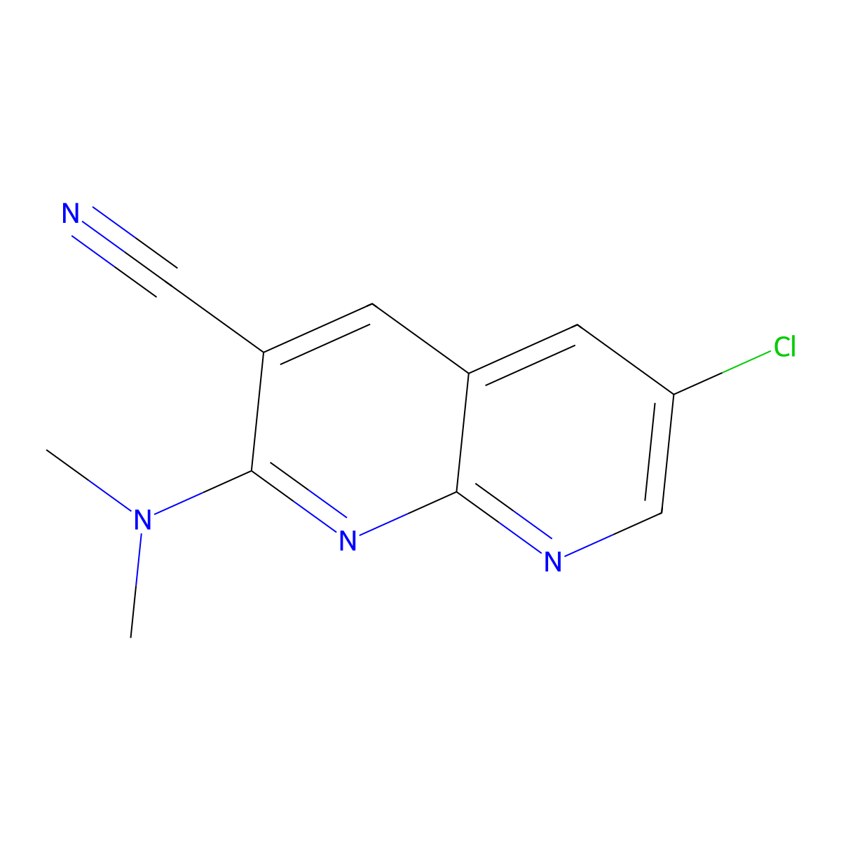 6-Chloro-2-(dimethylamino)-1,8-naphthyridine-3-carbonitrile molecular structure, CAS 1335220-61-5
