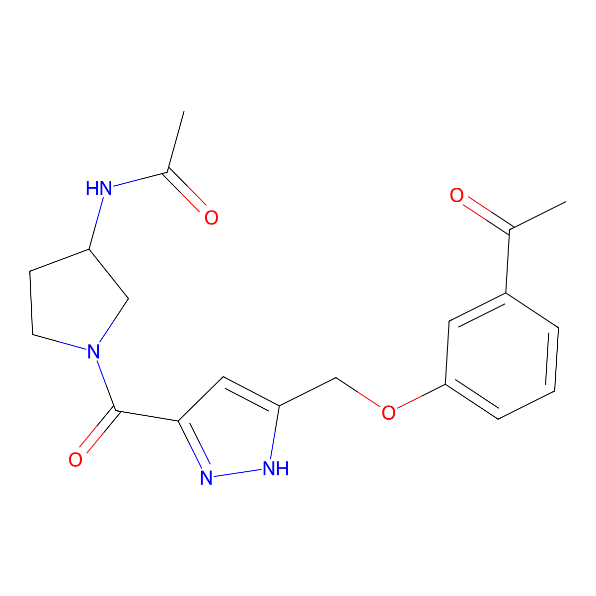 N-[1-({5-[(3-acetylphenoxy)methyl]-1H-pyrazol-3-yl}carbonyl)pyrrolidin-3-yl]acetamide molecular structure, CAS 1335234-11-1