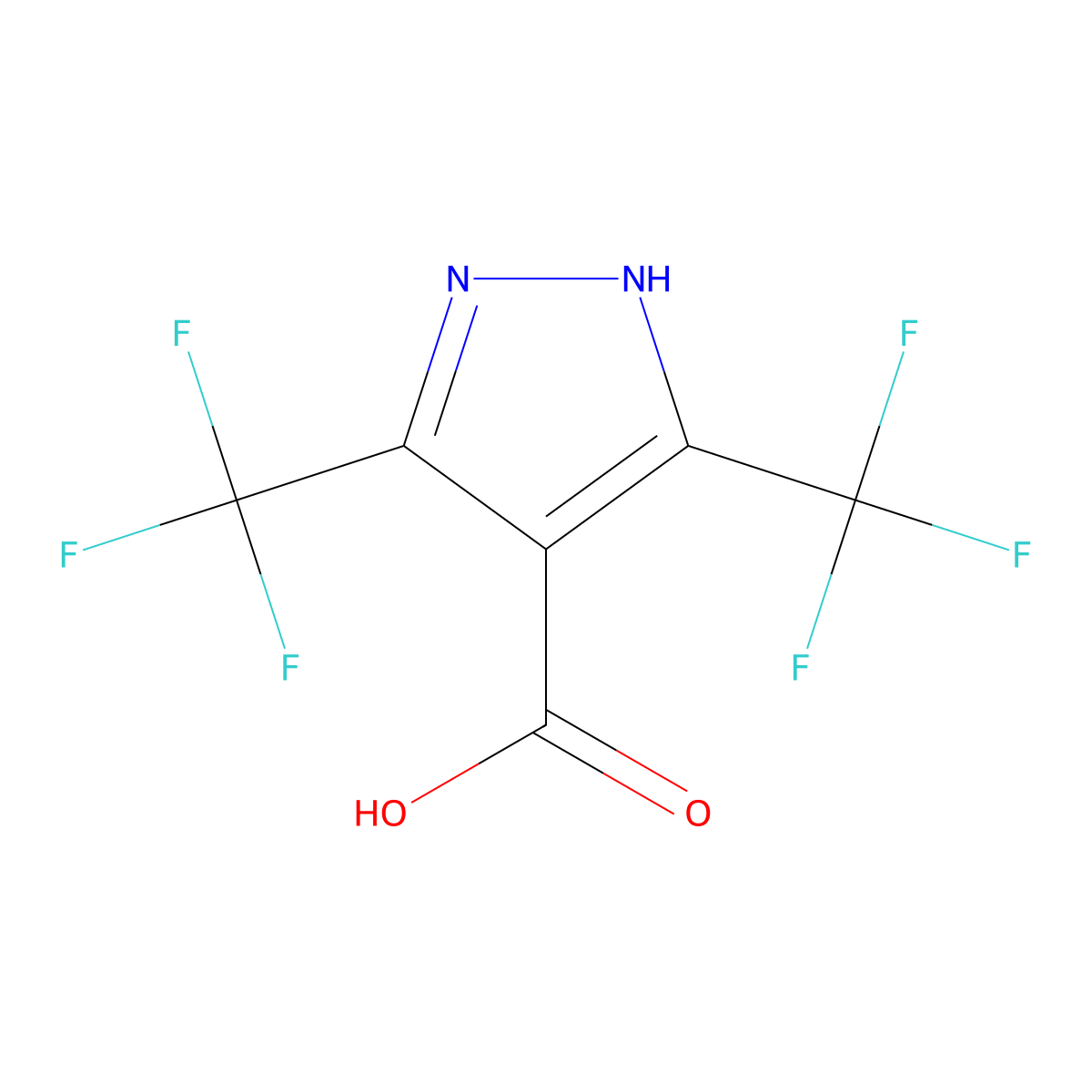 3,5-bis(trifluoromethyl)-1H-pyrazole-4-carboxylic acid molecular structure, CAS 1335234-35-9