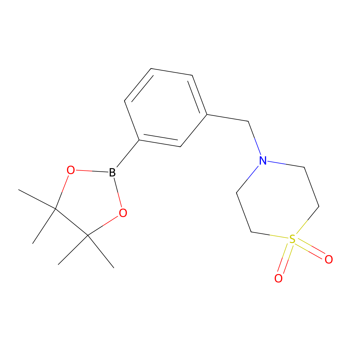 4-((3-(4,4,5,5-Tetramethyl-1,3,2-dioxaborolan-2-yl)phenyl)methyl)-1lambda6-thiomorpholine-1,1-dione molecular structure, CAS 1335234-37-1