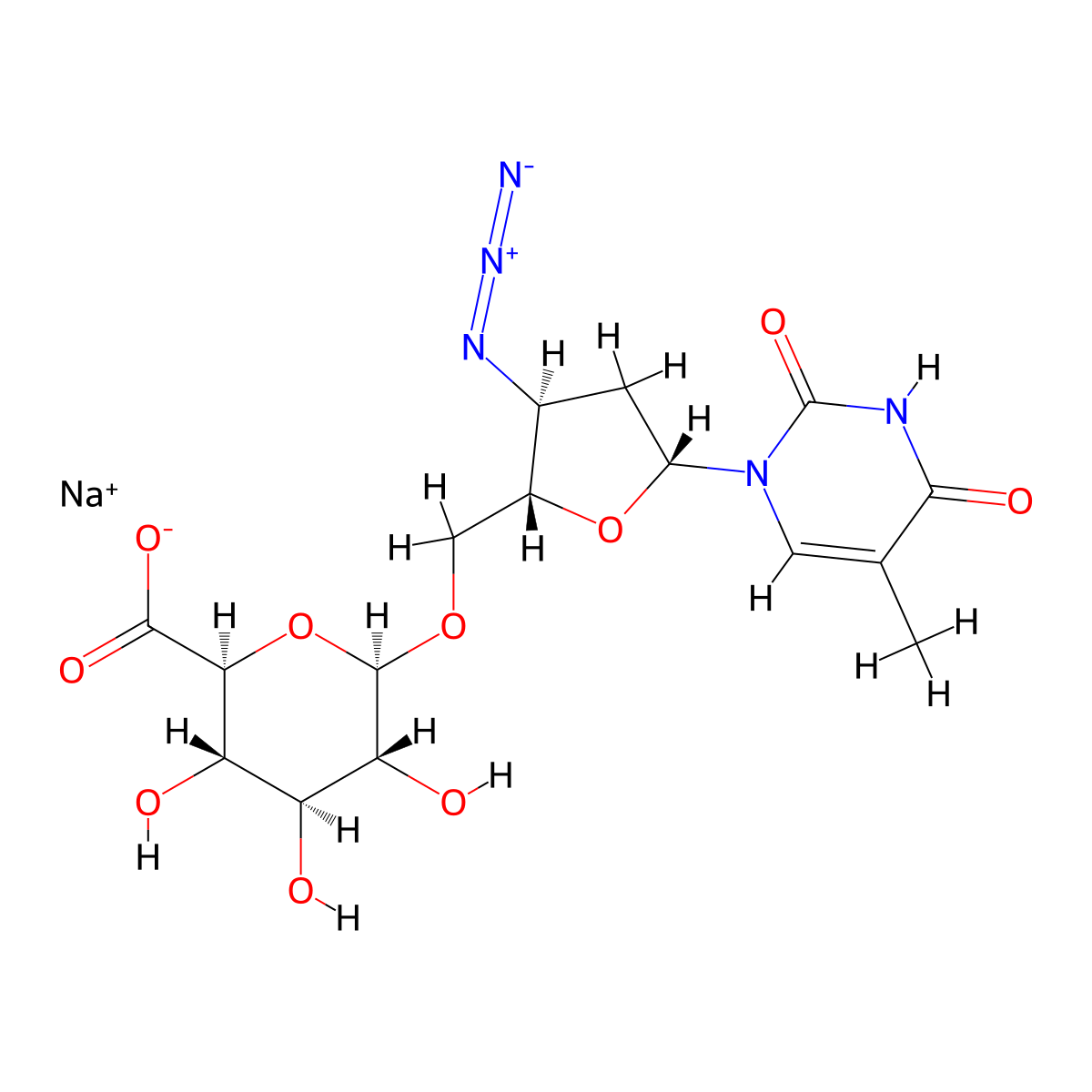 3'-azido-3'-deoxythymidine-beta-d-glucuronide sodium salt molecular structure, CAS 133525-01-6