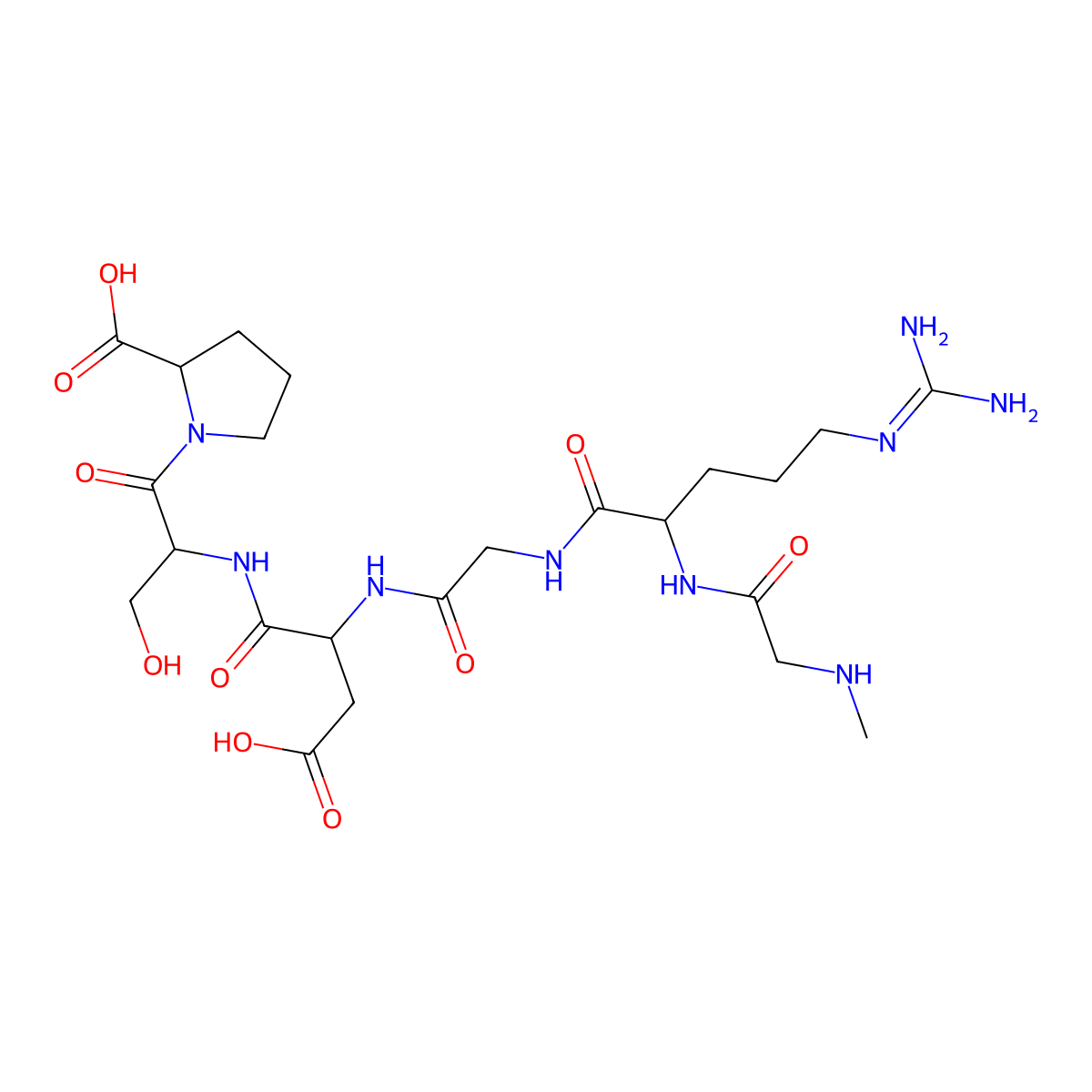 N-Methylglycyl-arginyl-glycyl-aspartyl-seryl-proline molecular structure, CAS 133525-11-8