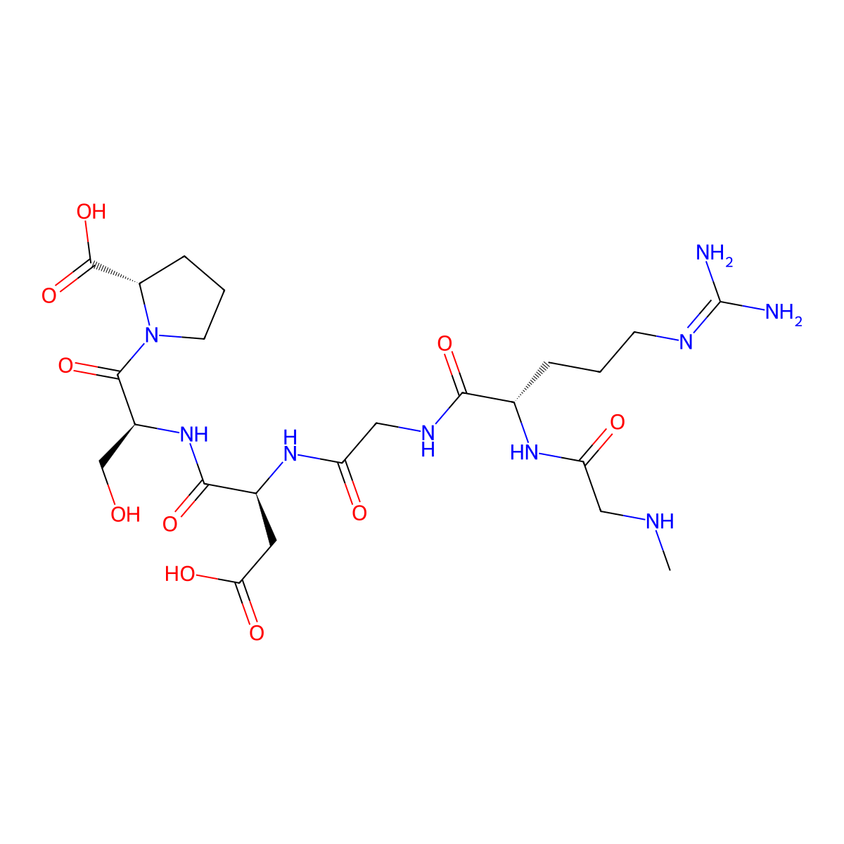 N-Methylglycyl-arginyl-glycyl-aspartyl-seryl-proline molecular structure, CAS 133525-11-8