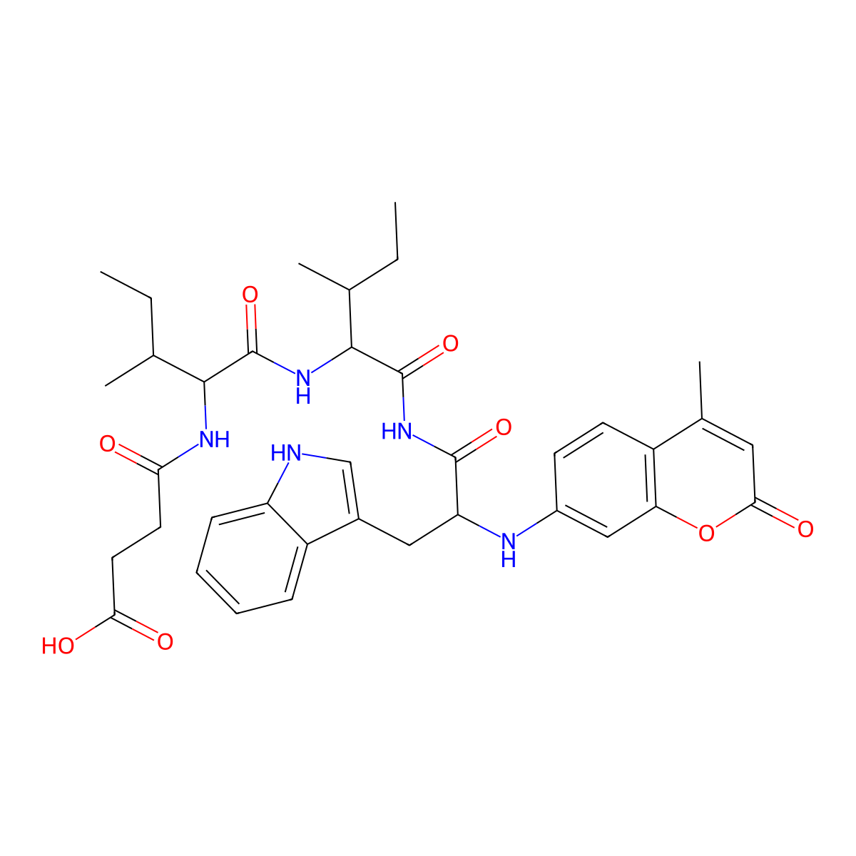 Succinyl-isoleucyl-isoleucyl-tryptophyl-methylcoumarinamide molecular structure, CAS 133525-12-9