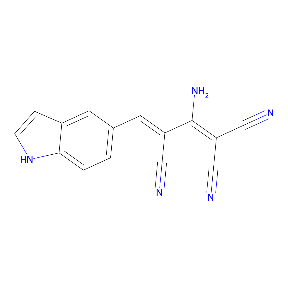 2-amino-4-(1H-indol-5-yl)buta-1,3-diene-1,1,3-tricarbonitrile molecular structure, CAS 133550-06-8