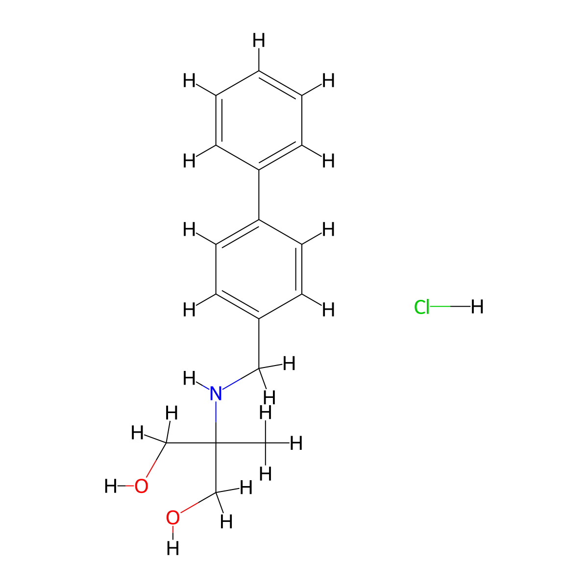 1,3-Propanediol, 2-(((1,1'-biphenyl)-4-ylmethyl)amino)-2-methyl-, hydrochloride molecular structure, CAS 133550-81-9