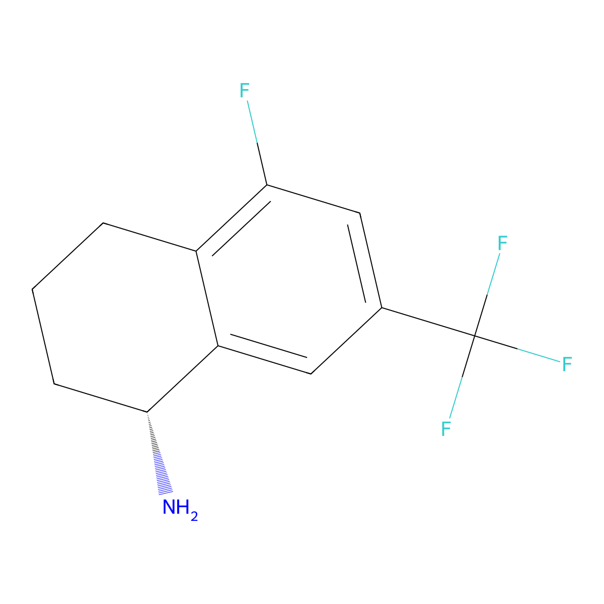 (R)-5-Fluoro-7-(trifluoromethyl)-1,2,3,4-tetrahydronaphthalen-1-amine molecular structure, CAS 1335504-26-1