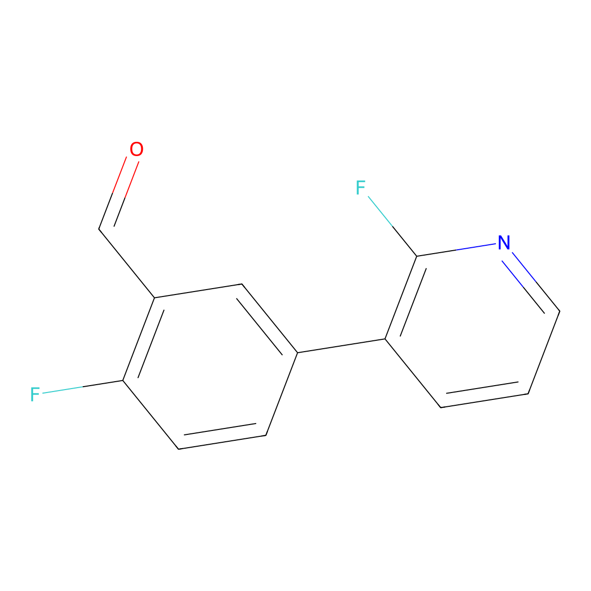 2-Fluoro-5-(2-fluoropyridin-3-yl)benzaldehyde molecular structure, CAS 1335512-16-7