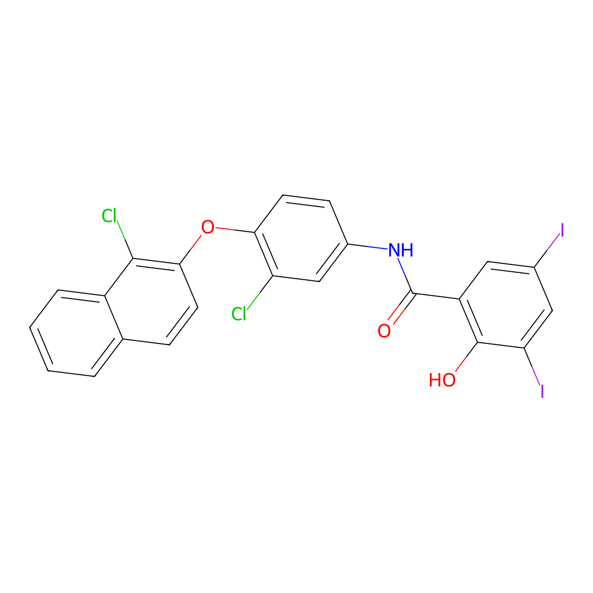 N-[3-chloro-4-(1-chloronaphthalen-2-yl)oxyphenyl]-2-hydroxy-3,5-diiodobenzamide molecular structure, CAS 133559-96-3