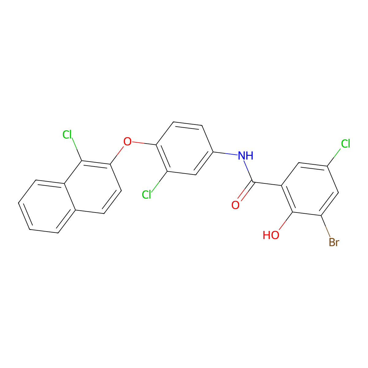 3-bromo-5-chloro-N-[3-chloro-4-(1-chloronaphthalen-2-yl)oxyphenyl]-2-hydroxybenzamide molecular structure, CAS 133559-97-4