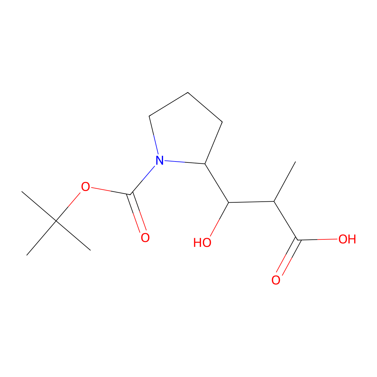 (2R,3R)-3-((S)-1-(tert-Butoxycarbonyl)pyrrolidin-2-yl)-3-hydroxy-2-methylpropanoic acid molecular structure, CAS 133565-38-5